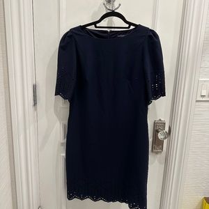 Navy blue midi dress w eyelet detail